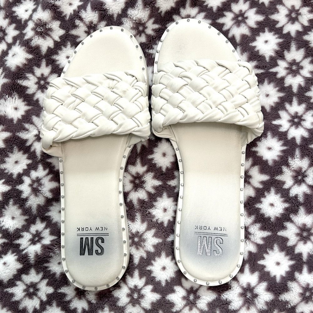 SM white braided sandal